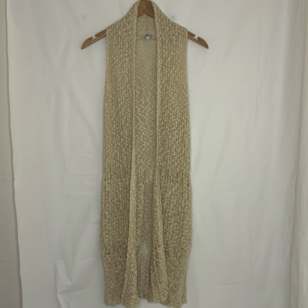 Vest sweater boho chic women's size small crochet hippie cotton blend beige